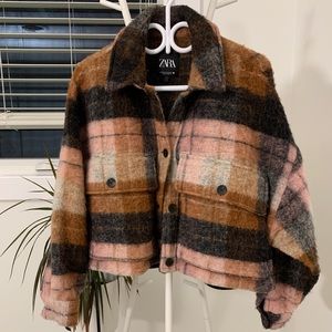 Zara Plaid Cropped Jacket